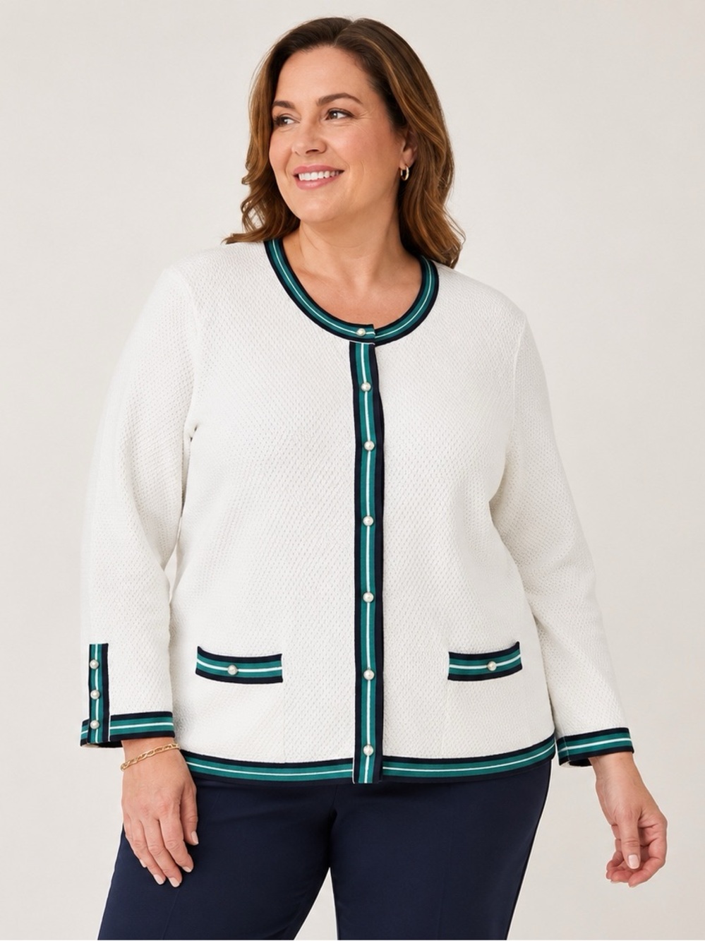 Talbots Woman Cream Knit Pearl Button Front Cardigan Sweater XL Coquette Classic